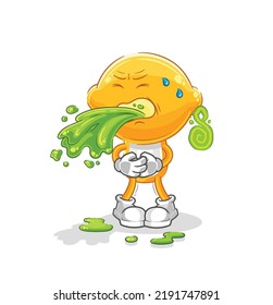 la cabeza de limón vomita una caricatura. vector de mascota de dibujos animados