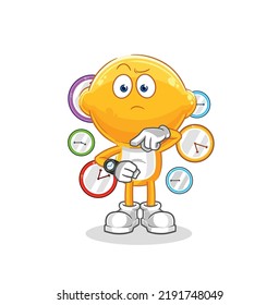the lemon head with wristwatch cartoon. cartoon mascot vector