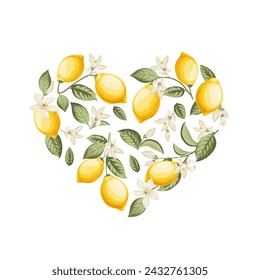 Lemon hearts illustration. hand-drawn citrus.