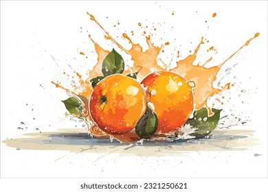 Zitronen, die ins Wasser greifen und spritzen. Orangensaft, Vektorgrafik. Frische reife orangefarbene Früchte, orangefarbener Schnitt, Saft, glatte 3D-Splash verdreht.