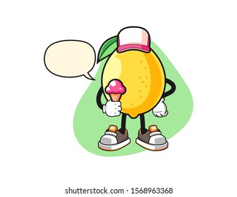 Lemon hold ice cream with speech bubble cartoon. Mascot Character vector.