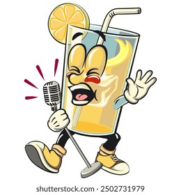 lemon ice cartoon character retro vector design sing earnestly with maximum style, work of hand drawn
