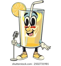 lemon ice cartoon character retro vector design in front of the mic become a stand up comedian, work of hand drawn