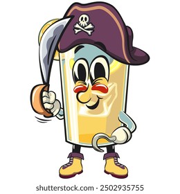 lemon ice cartoon character retro vector design become a pirate one hand hook and the other holding a dagger, work of hand drawn