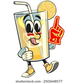 lemon ice cartoon character retro vector design raise foam finger, work of hand drawn