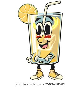 lemon ice cartoon character retro vector design folding his arms calmly, work of hand drawn