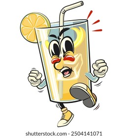 lemon ice cartoon character retro vector design enthusiastically jumping and kicking, work of hand drawn