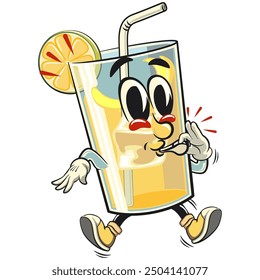 lemon ice cartoon character retro vector design is blowing the whistle, work of hand drawn