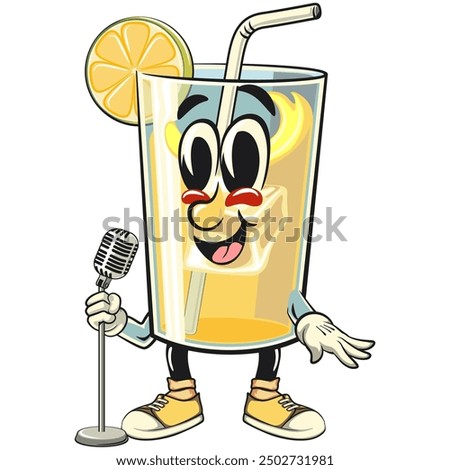 lemon ice cartoon character retro vector design in front of the mic become a stand up comedian, work of hand drawn