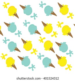  lemon ice cream and blue mint ice cream with splash on white background for summer tone