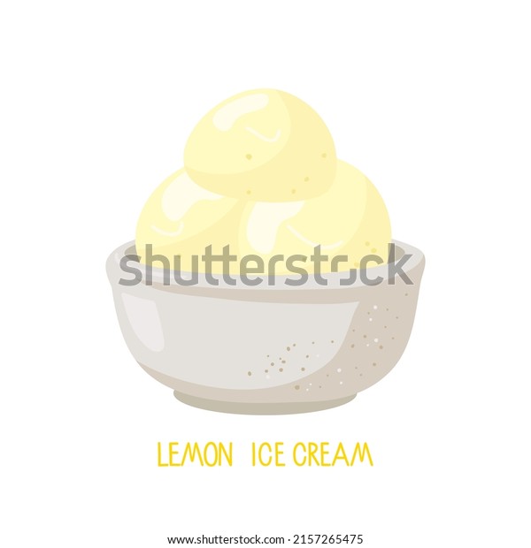 Lemon Ice Cream. Ice Bowl with Homemade Ice
Cream Balls. Delicious frozen dessert. Flat Vector Illustration.
Isolated on white
background