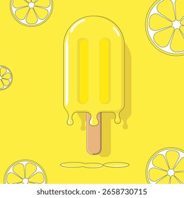 Lemon ice cream. A bright vector illustration of a juicy and refreshing summer dessert.
