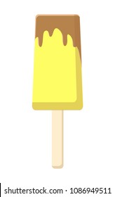 Lemon ice cream on stick with chocolate topping vector illustration isolated on white background. Homemade refreshing dessert icon