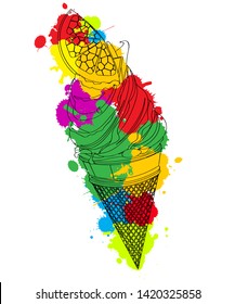 Lemon ice cream outlined over colored spot, vector icon