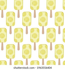 Helado de limón con cuñas de limón. Antecedentes. Imagen multicolor en forma de esbozo. Elemento para el diseño. Ilustración vectorial.