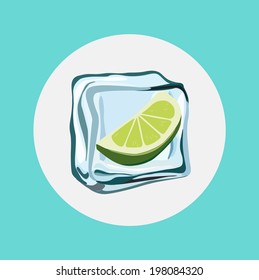 lemon in ice cube isolated on white background