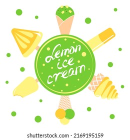 lemon ice-cream set of illustration