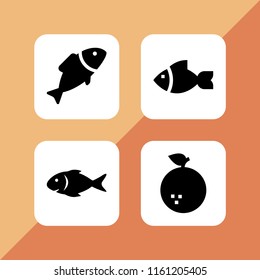lemon icon. 4 lemon set with fruit, fish and raw fish vector icons for web and mobile app