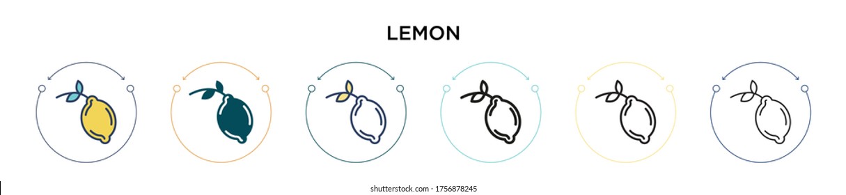 Lemon icon in filled, thin line, outline and stroke style. Vector illustration of two colored and black lemon vector icons designs can be used for mobile, ui, web