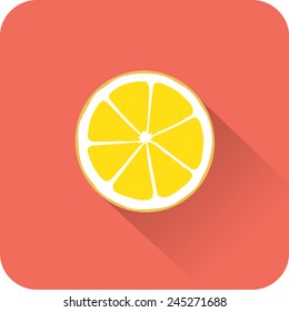 Lemon icon. Flat design style modern vector illustration. Isolated on stylish color background. Flat long shadow icon. Elements in flat design.