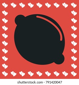 Lemon icon flat. Simple black pictogram on red background with white hearts for valentines day. Vector illustration symbol