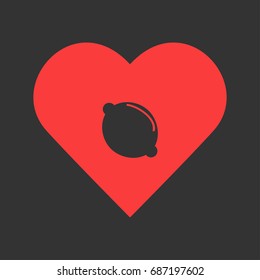 Lemon icon flat. Simple pictogram on heart background. Vector illustration symbol