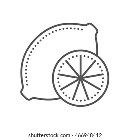 Lemon icon. Fresh citrus fruit. Thin line style. Black and white logo. Vector illustration isolated on white background. Flat design.