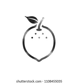 Lemon icon in halftone style. Black and white monochrome vector illustration.