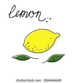 Lemon icon with leaves vector illustration on white background