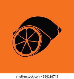 Lemon icon. Orange background with black. Vector illustration.