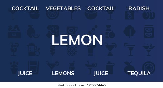  lemon icon set. 32 filled lemon icons. on blue background style Simple modern icons about  - Cocktail, Vegetables, Radish, Juice, Lemons, Tequila, Kiwi, Broccoli, Martini, Tea time
