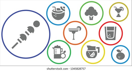 lemon icon set. 9 filled lemon icons.  Collection Of - Vegetables, Coconut drink, Broccoli, Juice, Lemonade, Cocktail, Tequila, Tangerine
