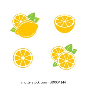 Lemon. Icon set. Cut lemons on white background. Healthy food. Vector illustration