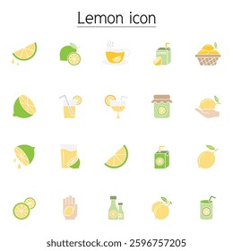 Lemon icon set in flat color style