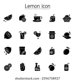 Lemon icon set in glyph style