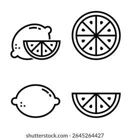 Lemon icon set. Simple design. Line vector. Isolate on white background.