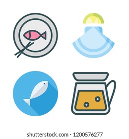 lemon icon set. vector set about oyster, lemonade, fishes and fish icons set.