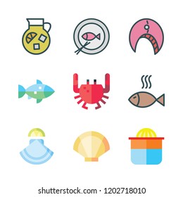 lemon icon set. vector set about oyster, crab, fish and squeezer icons set.