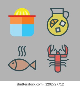 lemon icon set. vector set about lemonade, fish, squeezer and lobster icons set.