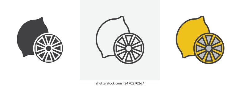 Lemon icon set. Vector symbol of fresh lemonade in citrus fruit. Citric acid lemon icon.