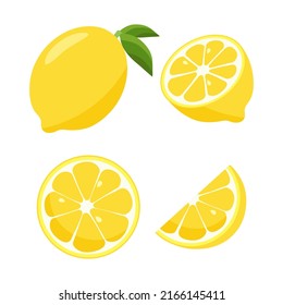 Lemon icon. Lemon and lemon slices. Isolated on white background. Vector illustration.