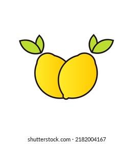 lemon icon. Lemon symbol with leaves. Vector illustration