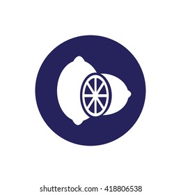 Lemon icon vector illustration. Blue circle. Blue button