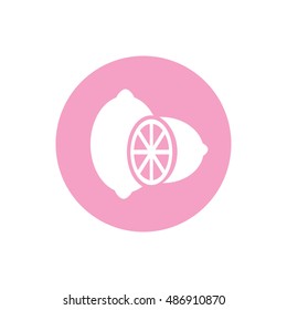 Lemon icon vector illustration. Pink button. Pink circle