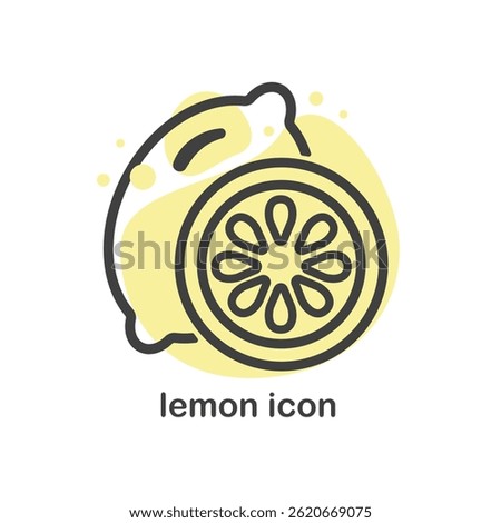 Lemon icon. Lemon, whole, half and slice. Colorful sketch collection of citrus fruits. Line with editable stroke