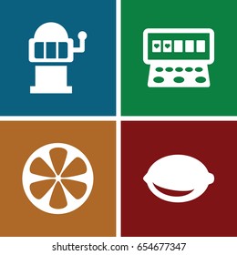 Lemon icons set. set of 4 lemon filled icons such as slot machine