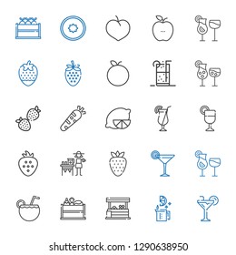 lemon icons set. Collection of lemon with cocktail, lime, vegetables, vegetable, cocktails, strawberry, lemonade, juice, healthy food, soft drink. Editable and scalable lemon icons.