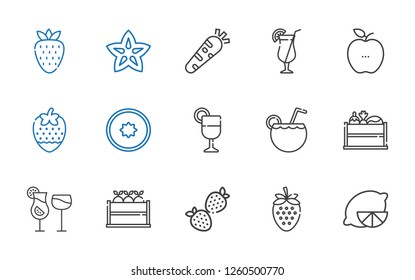 lemon icons set. Collection of lemon with strawberry, fruit, cocktails, vegetable, cocktail, juice, kiwi, healthy food, carambola. Editable and scalable lemon icons.