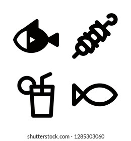 lemon icons set with fish, skewer and lemonade vector set