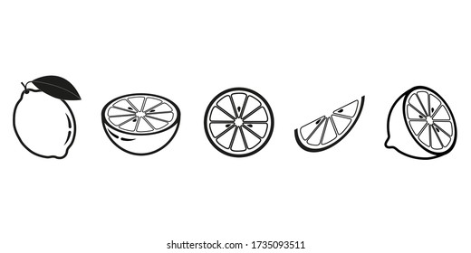 Lemon icons set isolate on white background